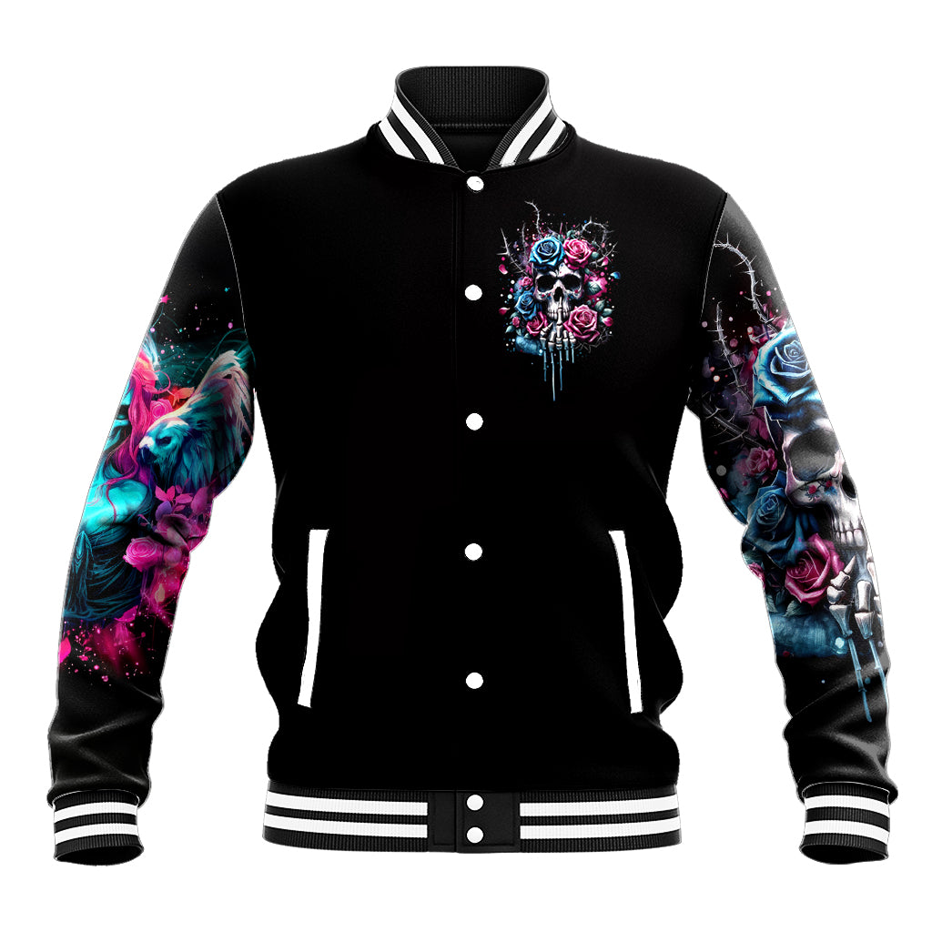 Rose Skull Baseball Jacket Fresh Out Of Fucks - Wonder Print Shop
