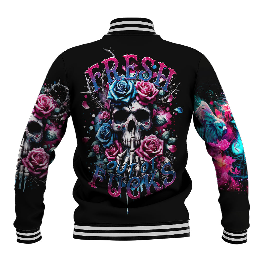 Rose Skull Baseball Jacket Fresh Out Of Fucks - Wonder Print Shop