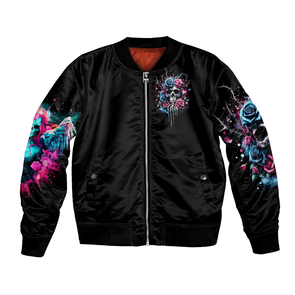 Rose Skull Bomber Jacket Fresh Out Of Fucks - Wonder Print Shop
