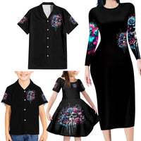 Rose Skull Family Matching Long Sleeve Bodycon Dress and Hawaiian Shirt Fresh Out Of Fucks - Wonder Print Shop