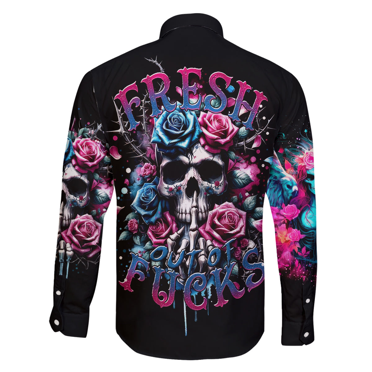 Rose Skull Family Matching Long Sleeve Bodycon Dress and Hawaiian Shirt Fresh Out Of Fucks - Wonder Print Shop