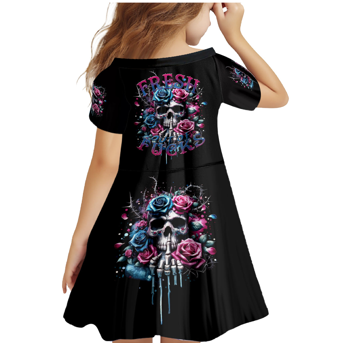 Rose Skull Family Matching Mermaid Dress and Hawaiian Shirt Fresh Out Of Fucks - Wonder Print Shop