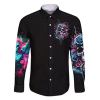 Rose Skull Family Matching Off Shoulder Long Sleeve Dress and Hawaiian Shirt Fresh Out Of Fucks - Wonder Print Shop