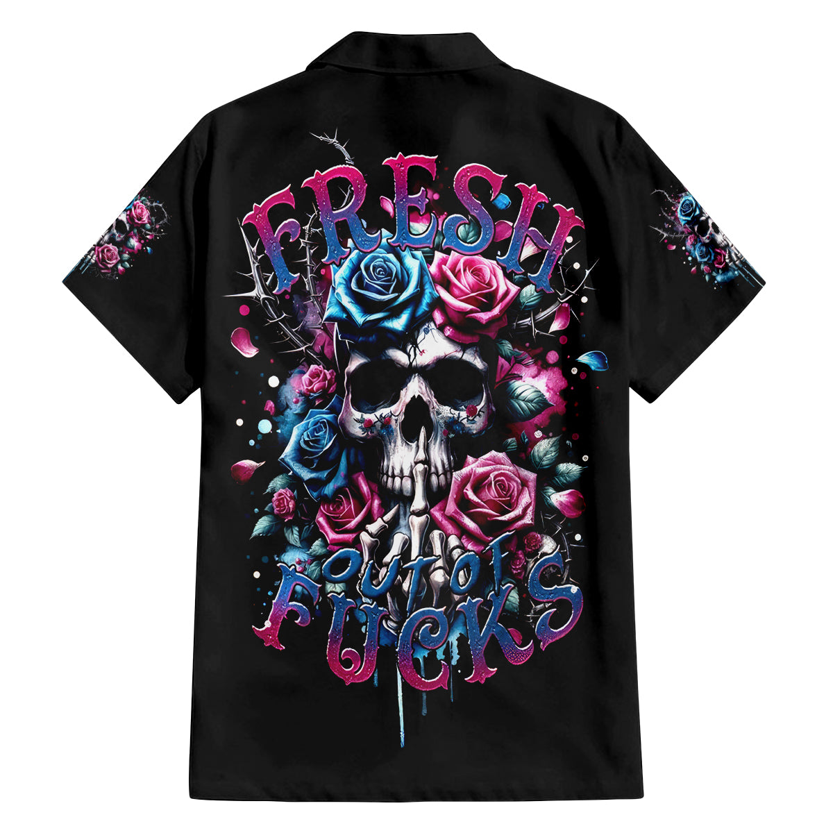 Rose Skull Family Matching Off Shoulder Maxi Dress and Hawaiian Shirt Fresh Out Of Fucks - Wonder Print Shop