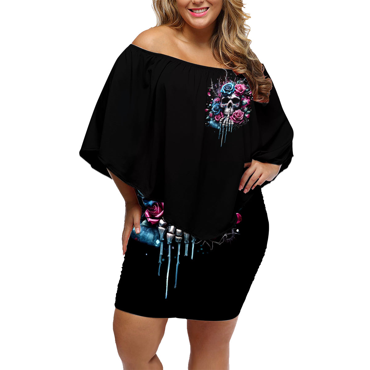 Rose Skull Family Matching Off Shoulder Short Dress and Hawaiian Shirt Fresh Out Of Fucks - Wonder Print Shop