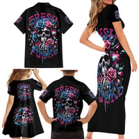 Rose Skull Family Matching Short Sleeve Bodycon Dress and Hawaiian Shirt Fresh Out Of Fucks - Wonder Print Shop