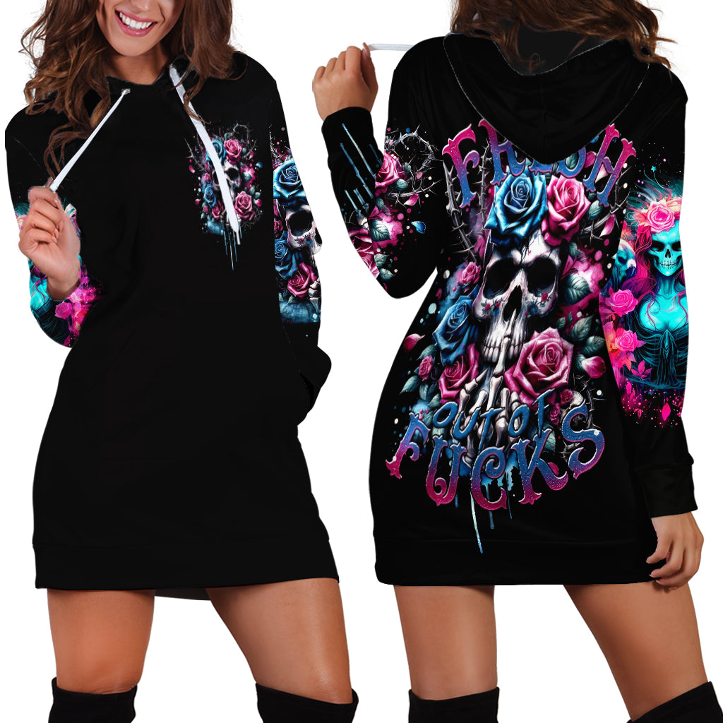 Rose Skull Hoodie Dress Fresh Out Of Fucks - Wonder Print Shop