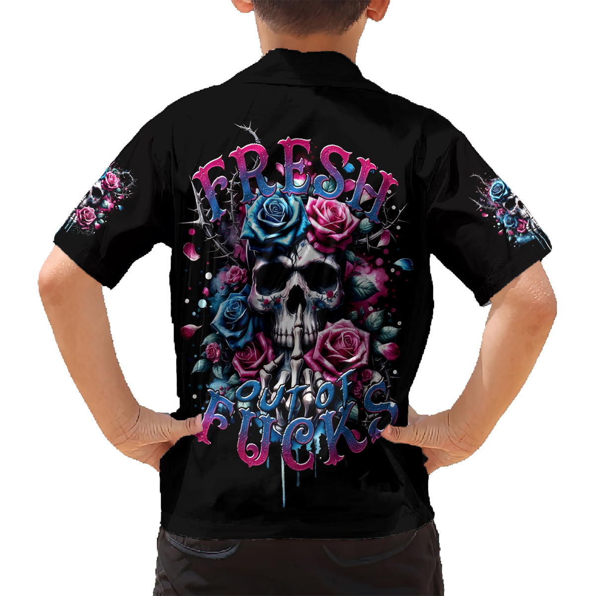 Rose Skull Kid Hawaiian Shirt Fresh Out Of Fucks - Wonder Print Shop
