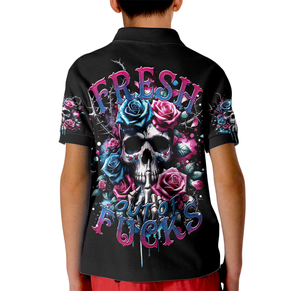 Rose Skull Kid Polo Shirt Fresh Out Of Fucks - Wonder Print Shop
