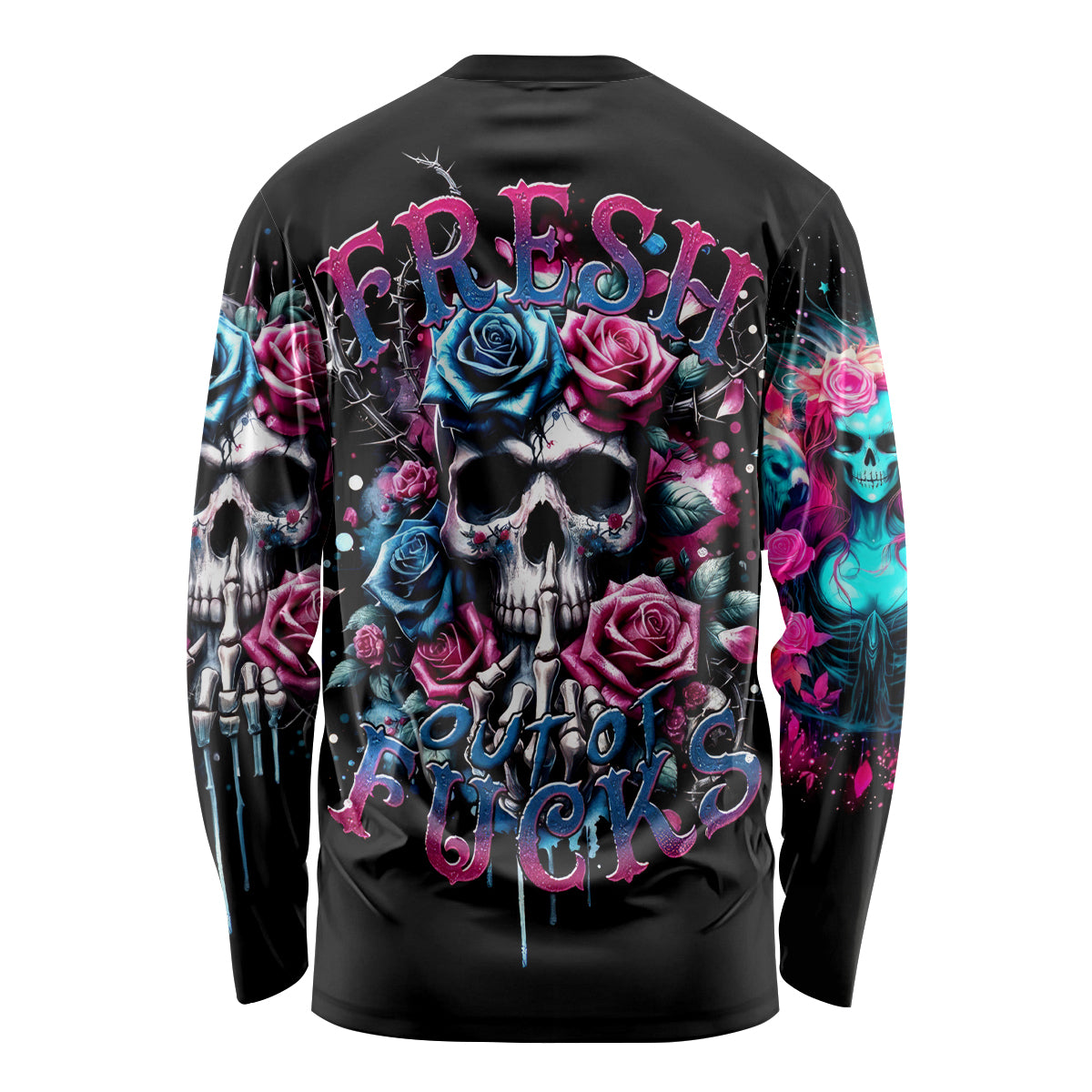 Rose Skull Long Sleeve Shirt Fresh Out Of Fucks - Wonder Print Shop