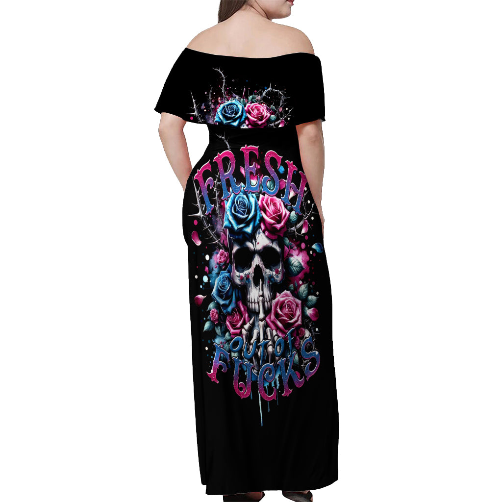 Rose Skull Off Shoulder Maxi Dress Fresh Out Of Fucks - Wonder Print Shop