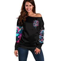 Rose Skull Off Shoulder Sweater Fresh Out Of Fucks - Wonder Print Shop