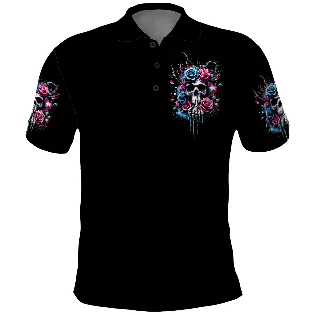 Rose Skull Polo Shirt Fresh Out Of Fucks - Wonder Print Shop