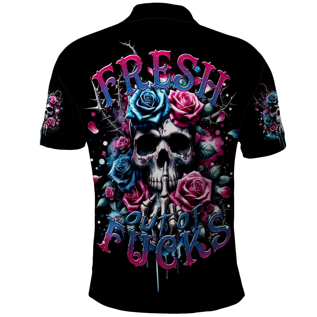 Rose Skull Polo Shirt Fresh Out Of Fucks - Wonder Print Shop