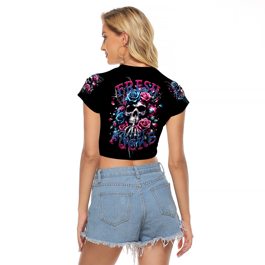 Rose Skull Raglan Cropped T Shirt Fresh Out Of Fucks - Wonder Print Shop
