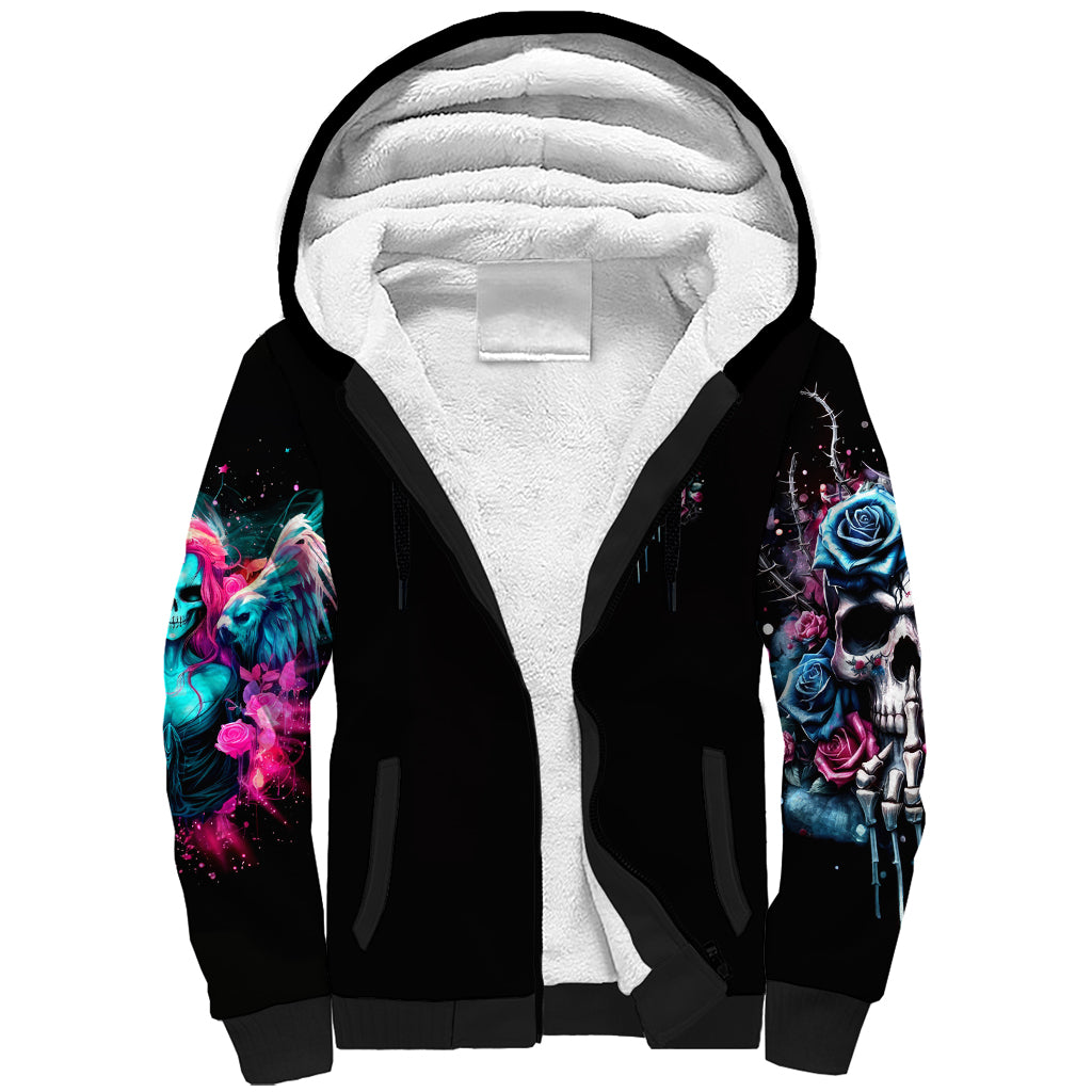 Rose Skull Sherpa Hoodie Fresh Out Of Fucks - Wonder Print Shop