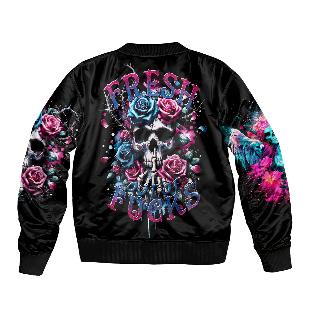 Rose Skull Sleeve Zip Bomber Jacket Fresh Out Of Fucks - Wonder Print Shop