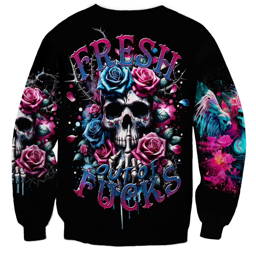 Rose Skull Sweatshirt Fresh Out Of Fucks - Wonder Print Shop