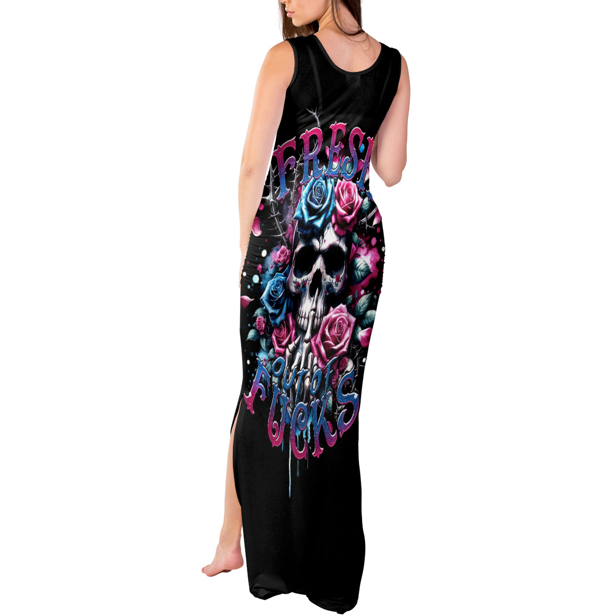 Rose Skull Tank Maxi Dress Fresh Out Of Fucks - Wonder Print Shop