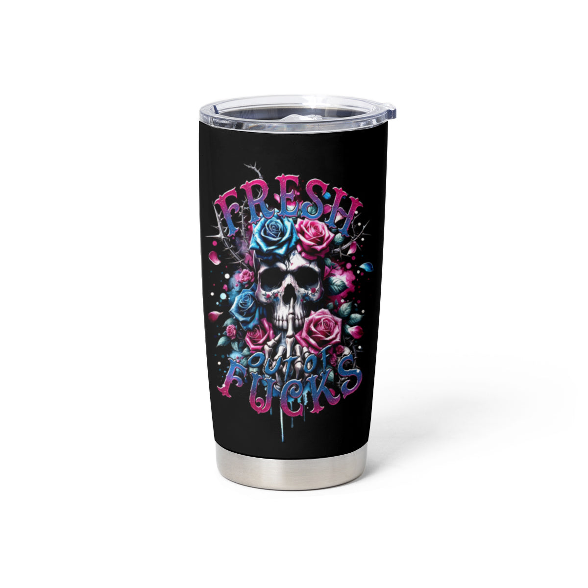 Rose Skull Tumbler Cup Fresh Out Of Fucks - Wonder Print Shop
