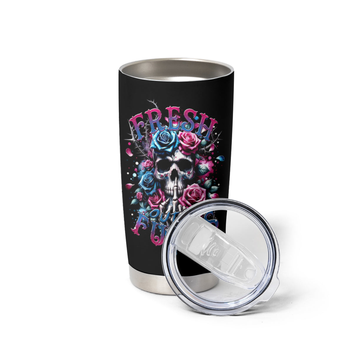 Rose Skull Tumbler Cup Fresh Out Of Fucks - Wonder Print Shop