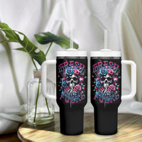 Rose Skull Tumbler With Handle Fresh Out Of Fucks - Wonder Print Shop