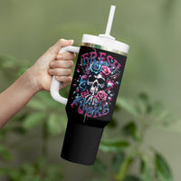 Rose Skull Tumbler With Handle Fresh Out Of Fucks - Wonder Print Shop