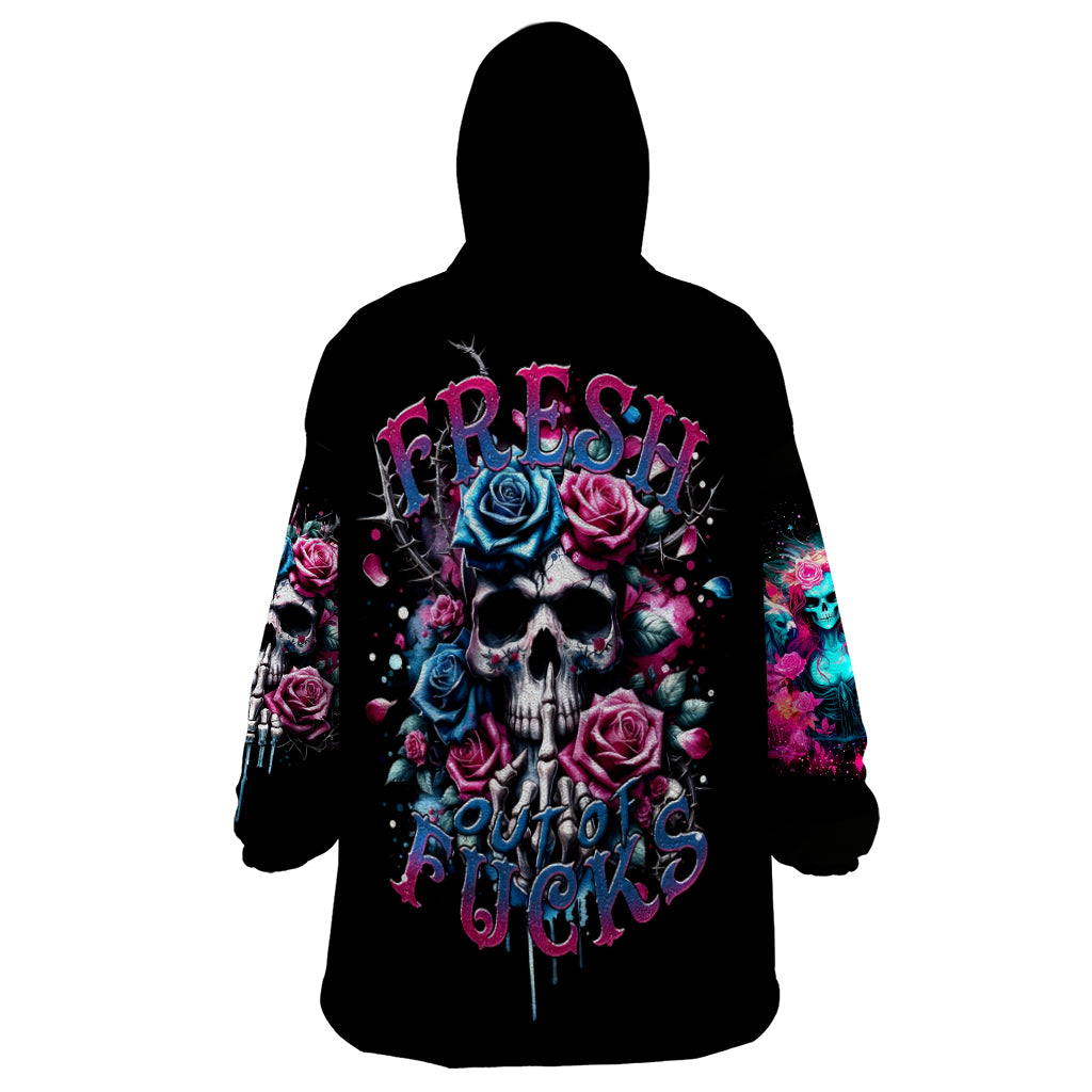 Rose Skull Wearable Blanket Hoodie Fresh Out Of Fucks - Wonder Print Shop
