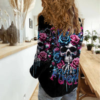 Rose Skull Women Casual Shirt Fresh Out Of Fucks - Wonder Print Shop