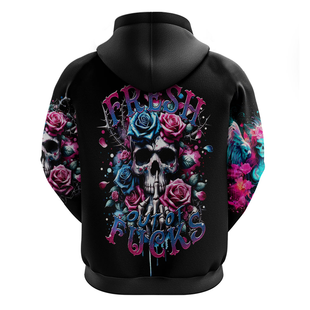 Rose Skull Zip Hoodie Fresh Out Of Fucks - Wonder Print Shop
