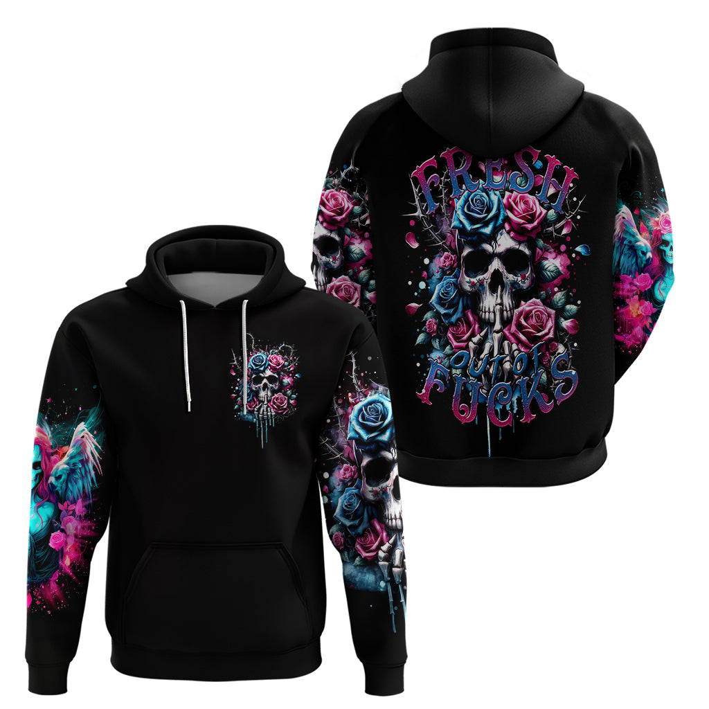 Rose Skull Zip Hoodie Fresh Out Of Fucks - Wonder Print Shop
