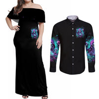 Witch Skull Couples Matching Off Shoulder Maxi Dress and Long Sleeve Button Shirt If I'm Too Quiet And Smiling You Might Want To Run - Wonder Print Shop