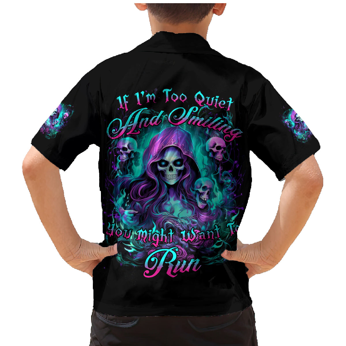 Witch Skull Family Matching Mermaid Dress and Hawaiian Shirt If I'm Too Quiet And Smiling You Might Want To Run - Wonder Print Shop