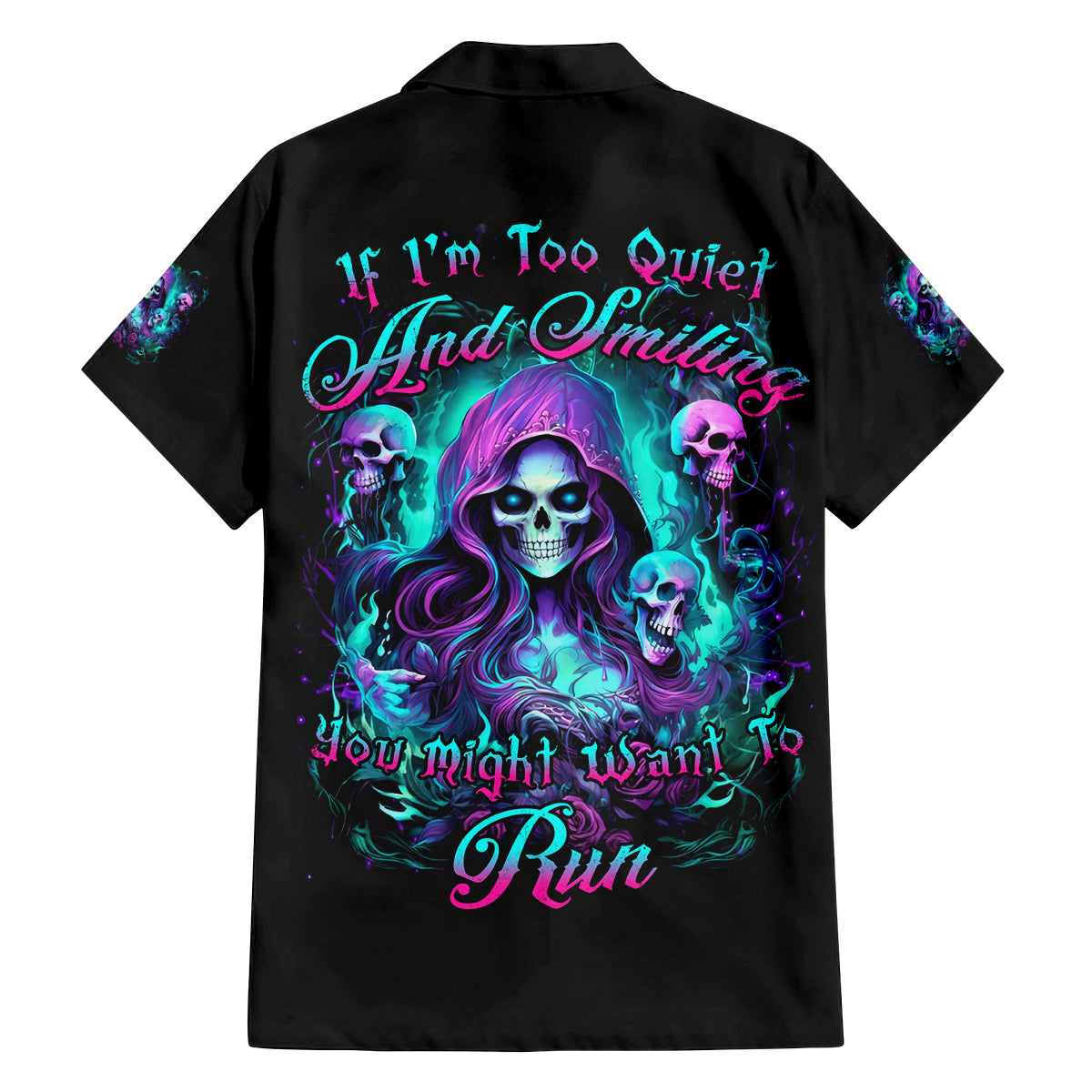Witch Skull Family Matching Off Shoulder Short Dress and Hawaiian Shirt If I'm Too Quiet And Smiling You Might Want To Run - Wonder Print Shop