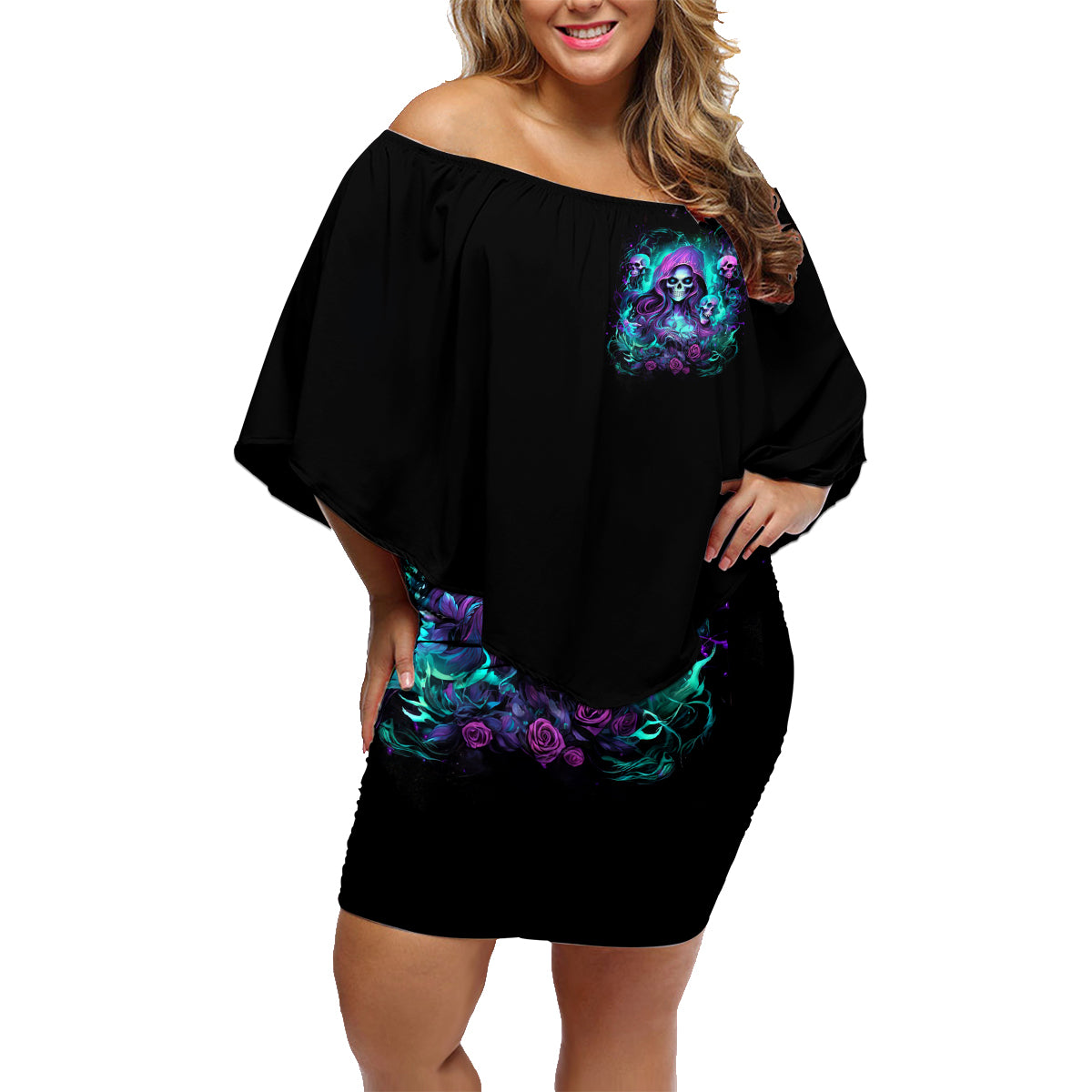 Witch Skull Family Matching Off Shoulder Short Dress and Hawaiian Shirt If I'm Too Quiet And Smiling You Might Want To Run - Wonder Print Shop