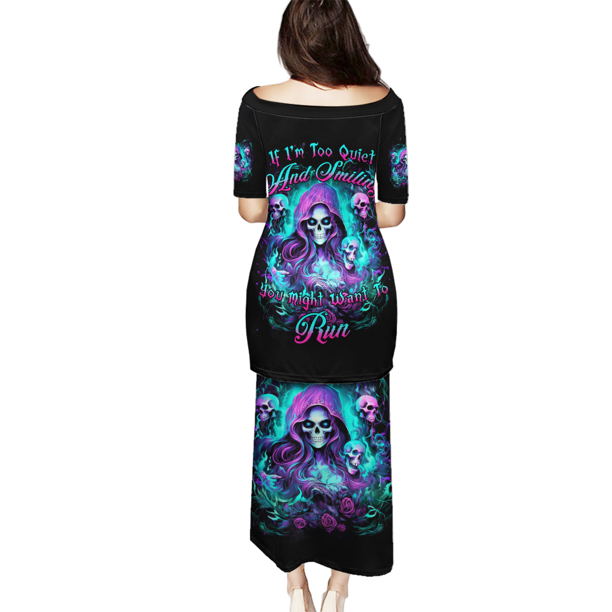 Witch Skull Family Matching Puletasi and Hawaiian Shirt If I'm Too Quiet And Smiling You Might Want To Run - Wonder Print Shop