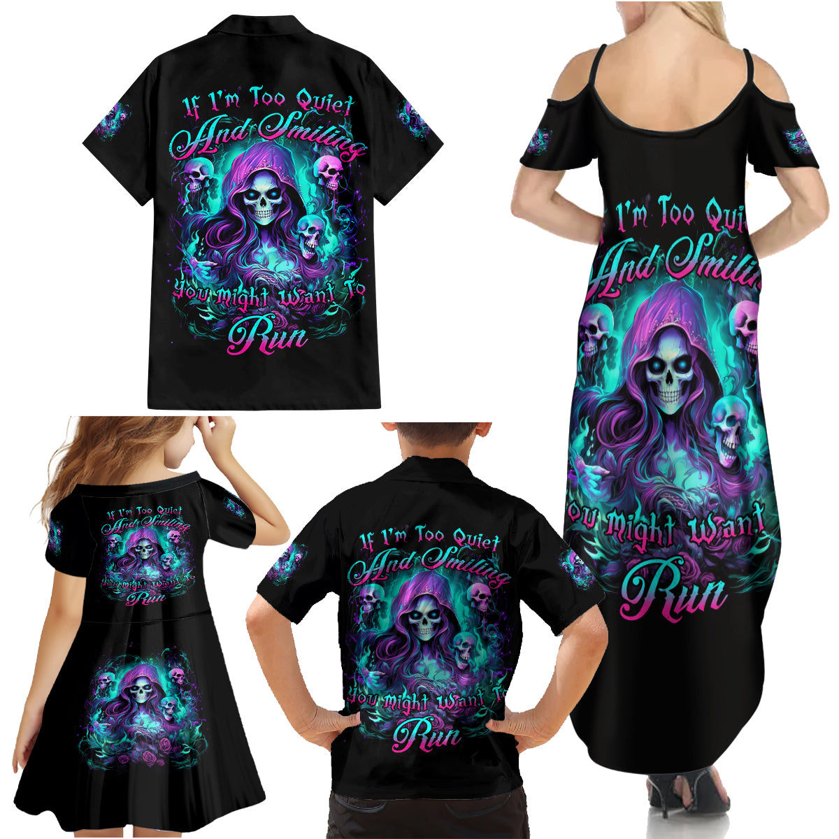 Witch Skull Family Matching Summer Maxi Dress and Hawaiian Shirt If I'm Too Quiet And Smiling You Might Want To Run - Wonder Print Shop