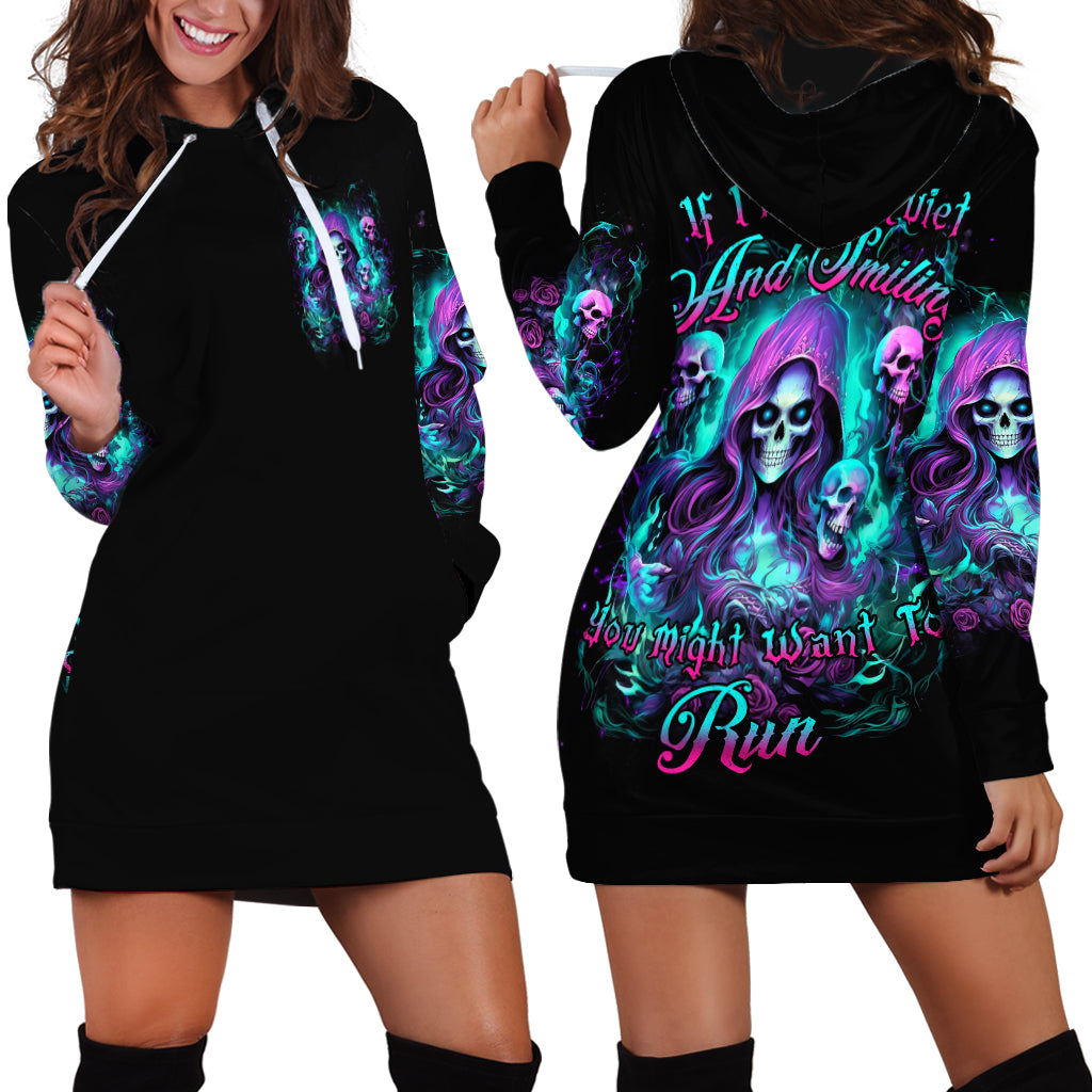 Witch Skull Hoodie Dress If I'm Too Quiet And Smiling You Might Want To Run - Wonder Print Shop