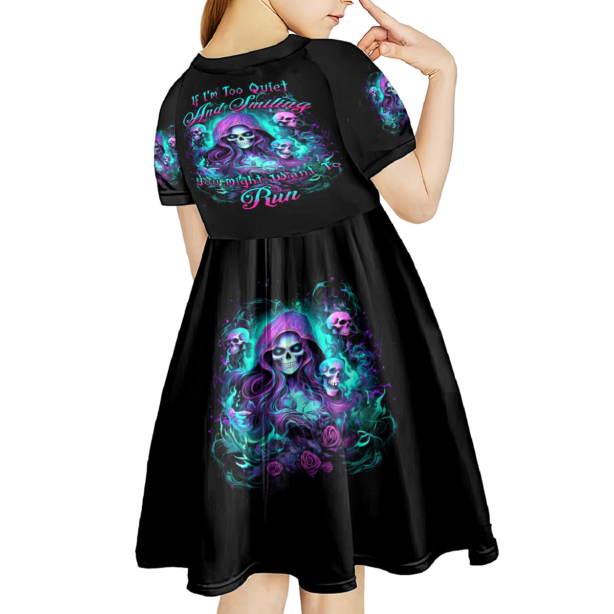 Witch Skull Kid Short Sleeve Dress If I'm Too Quiet And Smiling You Might Want To Run - Wonder Print Shop