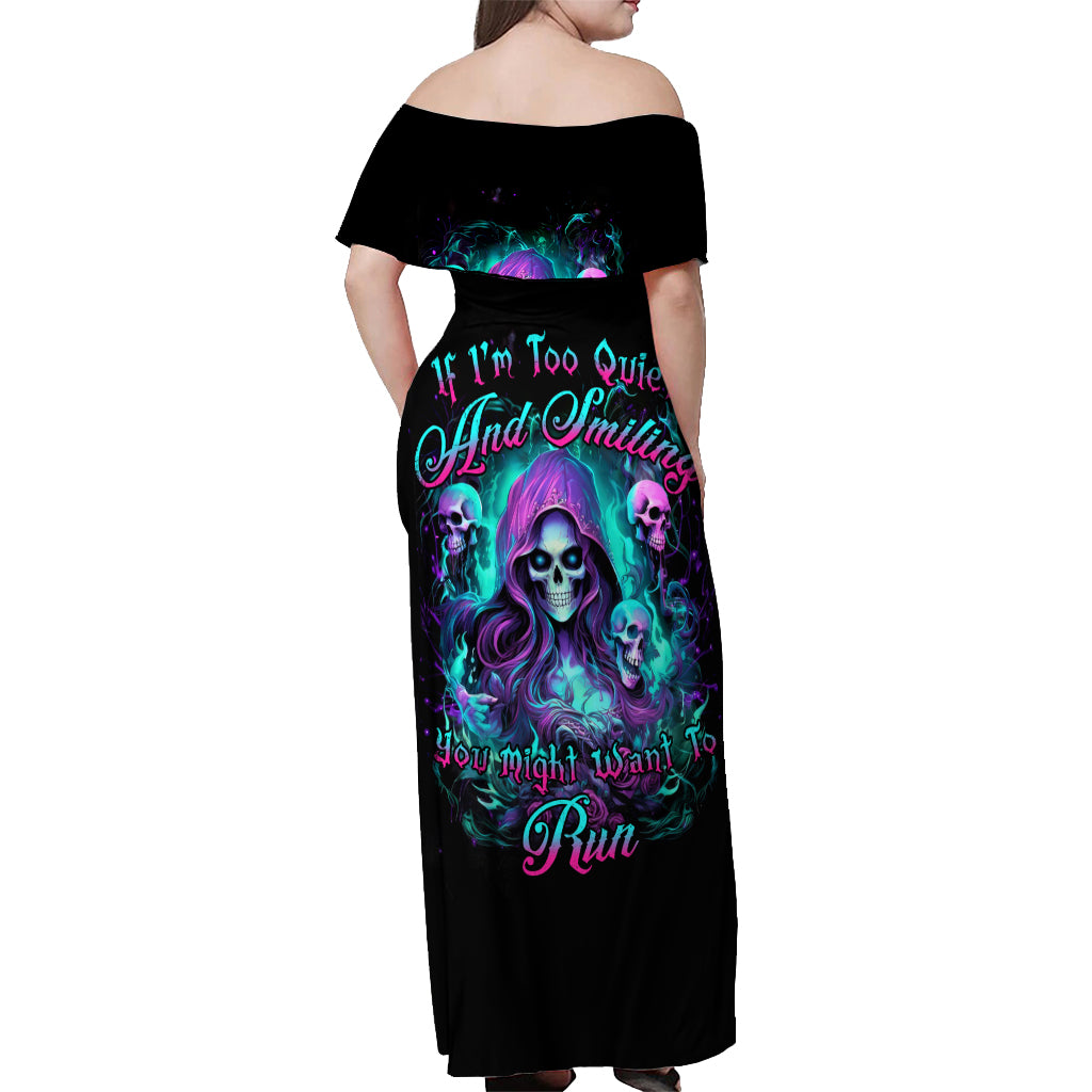 Witch Skull Off Shoulder Maxi Dress If I'm Too Quiet And Smiling You Might Want To Run - Wonder Print Shop