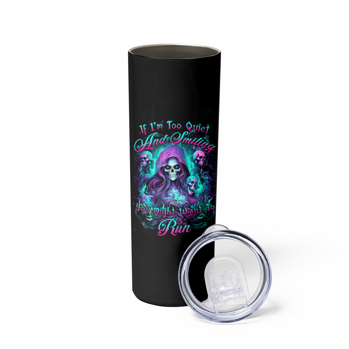 Witch Skull Skinny Tumbler If I'm Too Quiet And Smiling You Might Want To Run - Wonder Print Shop