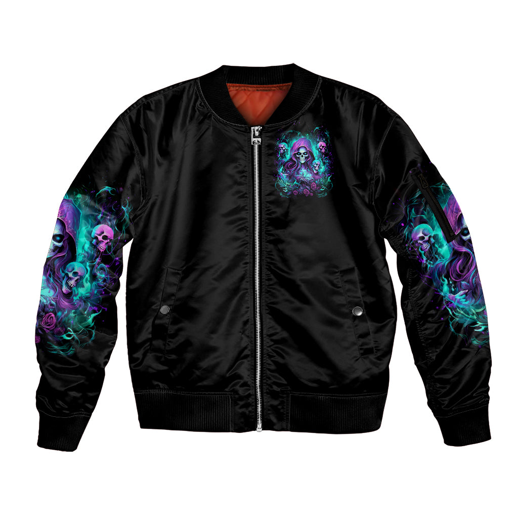 Witch Skull Sleeve Zip Bomber Jacket If I'm Too Quiet And Smiling You Might Want To Run - Wonder Print Shop