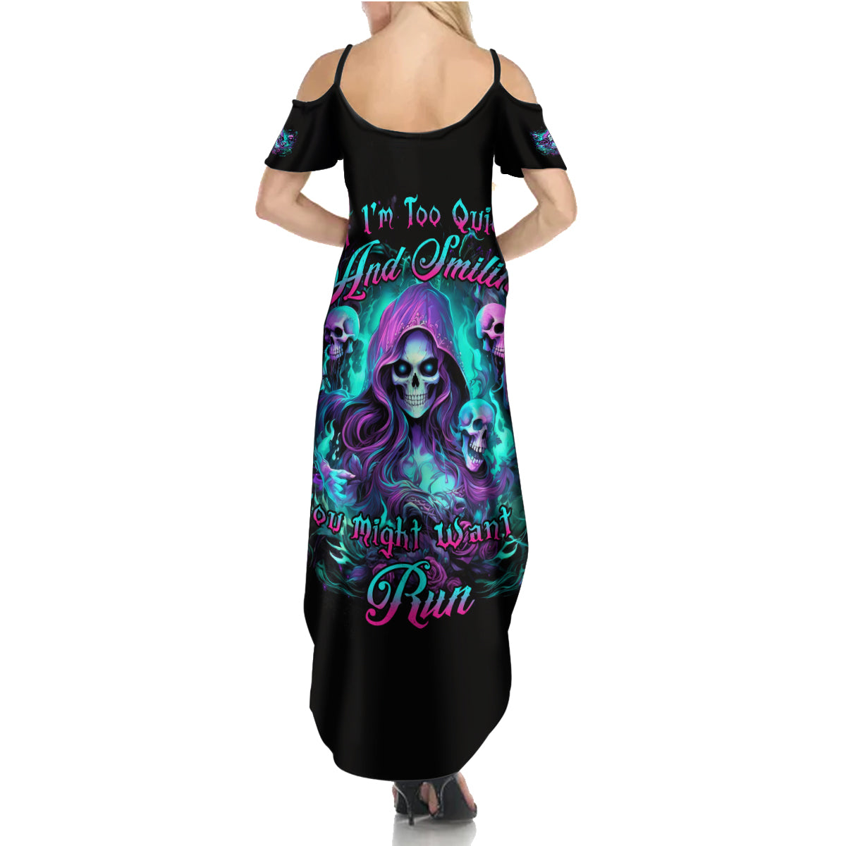 Witch Skull Summer Maxi Dress If I'm Too Quiet And Smiling You Might Want To Run - Wonder Print Shop