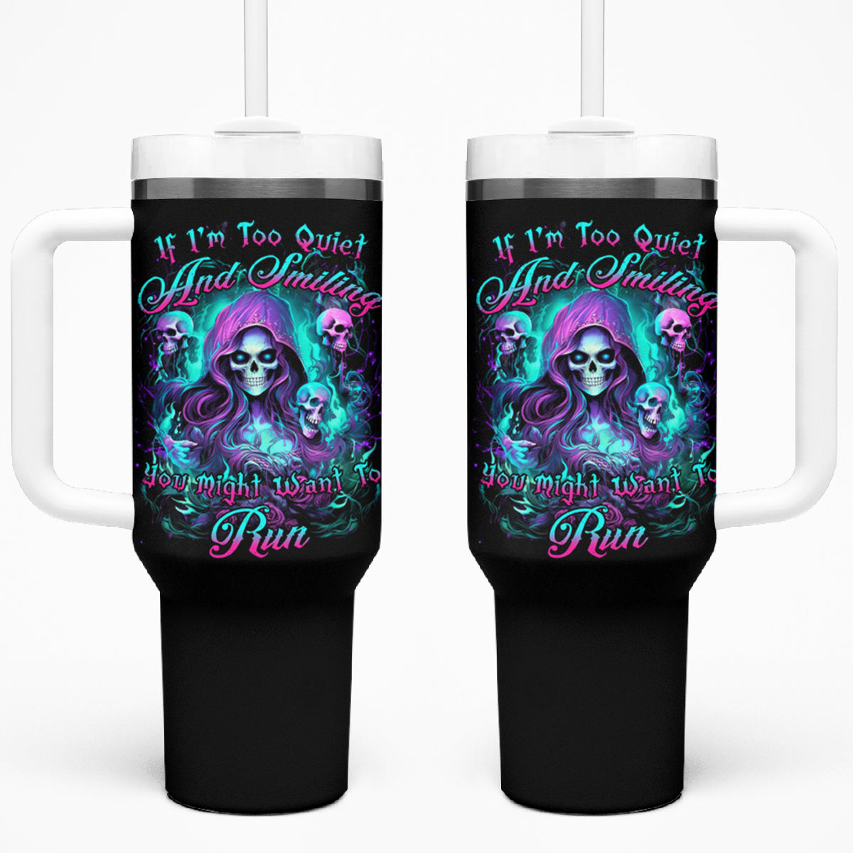 Witch Skull Tumbler With Handle If I'm Too Quiet And Smiling You Might Want To Run - Wonder Print Shop