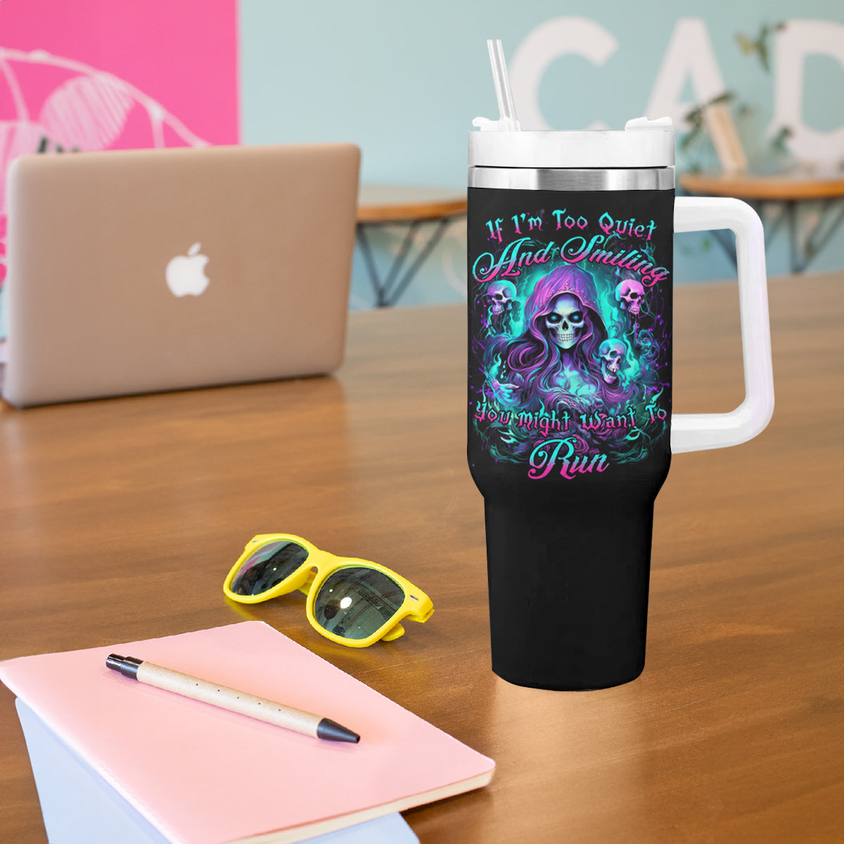 Witch Skull Tumbler With Handle If I'm Too Quiet And Smiling You Might Want To Run - Wonder Print Shop