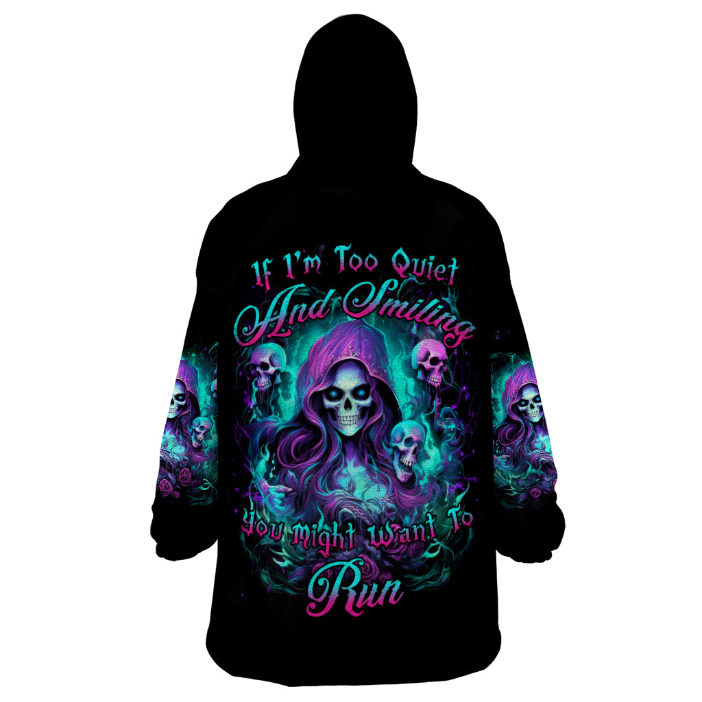 Witch Skull Wearable Blanket Hoodie If I'm Too Quiet And Smiling You Might Want To Run - Wonder Print Shop