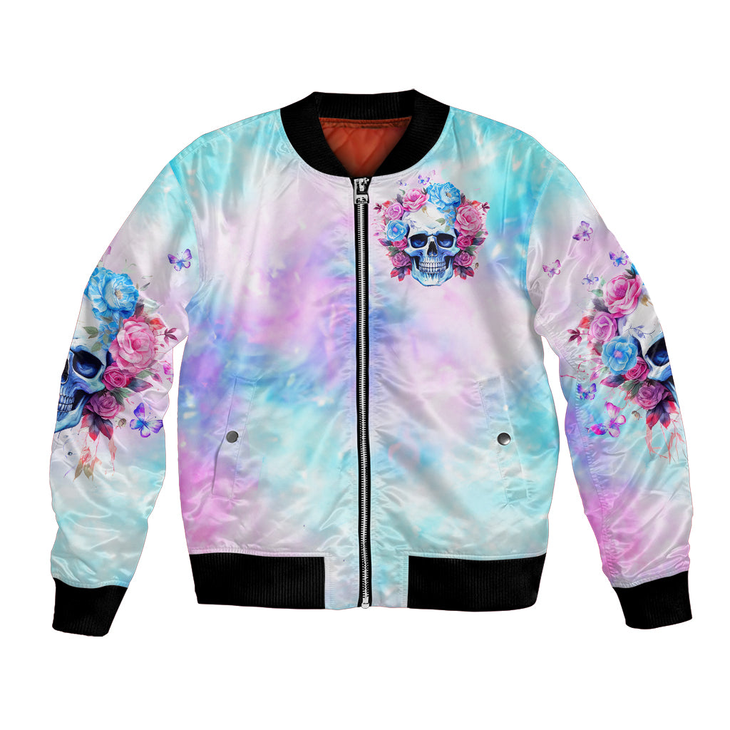 Flower Skull Bomber Jacket I'm Not Anti-Social I'm Just Not User Friendly - Wonder Print Shop