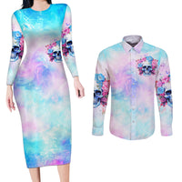 Flower Skull Couples Matching Long Sleeve Bodycon Dress and Long Sleeve Button Shirt I'm Not Anti-Social I'm Just Not User Friendly - Wonder Print Shop