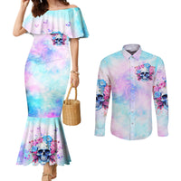 Flower Skull Couples Matching Mermaid Dress and Long Sleeve Button Shirt I'm Not Ant-Social I'm Just Not User Friendly