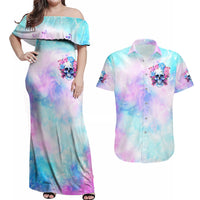 Flower Skull Couples Matching Off Shoulder Maxi Dress and Hawaiian Shirt I'm Not Anti-Social I'm Just Not User Friendly - Wonder Print Shop
